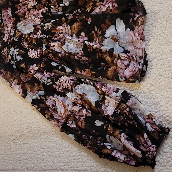 NWT Anthropologie o.p.t. Floral Ruffled Detailed Long Sleeve Blouse in Black - Picture 4 of 12